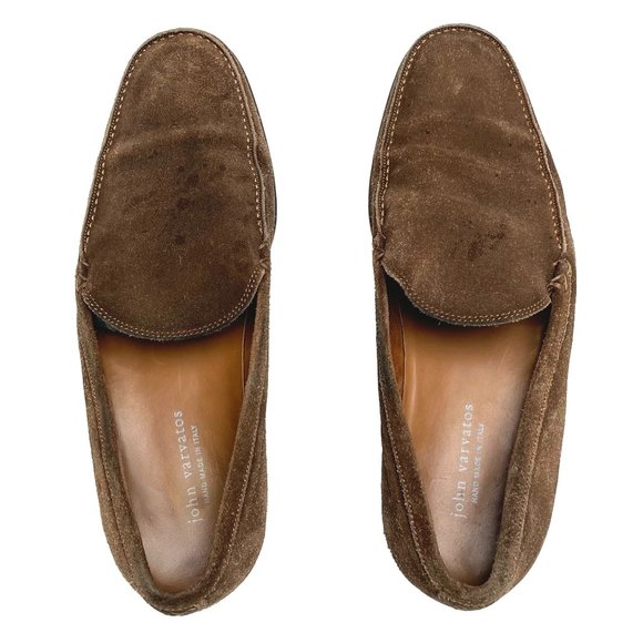 John Varvatos Distressed Suede Loafers - Brown | 10 - Picture 1 of 14